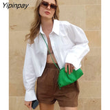 Yipinpay 2023 Spring Minimalist Long Sleeve Women White Shirt Korea Style Button Up Woman Crop Tops Blouse Party Female Clothing