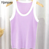 Yipinpay Knit Short Vest Women Bodycon Crop Top Summer New Color Block Ribbed Tank Black White Basic Knitting Tees Sexy Tops