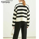 Yipinpay 2023 Winter Office Lady Turn Down Collar Striped Polo Sweaters Women Korea Style Long Sleeve Loose Pullovers Female Tops