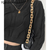 Yipinpay 2023 Winter Korea Style Turtleneck Long Sleeve Women Sweater Streetwear Solid Crop Tops Ladies new in Knit Pullover Tops