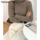 Yipinpay 2023 Winter Minmalist Full Sleeve Slim Sweater Women Korean Style Turleneck Knit Ladies Knit Pullover Female Clothing Top