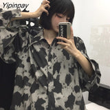 Yipinpay Harajuku Loose Long Sleeve Women Shirt Leopard Print Button Oversize Blouse 2023 Summer Hight Street Female Clothing Tops