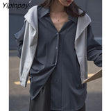 Yipinpay Minimalist Long Sleeve Button Up Shirt Women Korean Style Solid Oversize Shirts Blouse 2023 Autumn Loose Clothes Tops