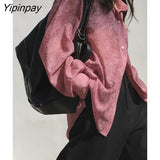 Yipinpay 2023 Spring Sexy Long Sleeve Floral Embroidery Shirt Blouse Women Lace Transparent Button Up Oversize Female Shirts Tops