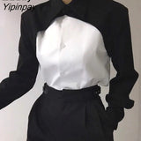 Yipinpay 2023 Spring Korean style Long Sleeve Button Up Women Shirt Office Lady Patchwork Ladies Blouse Fashion Work Clothes Tops