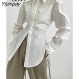 Yipinpay 2023 Spring New In Streetwear Long Sleeve White Shirt Women Minimalist Pocket Button Up Ladies Tunic Blouse Female Tops