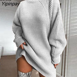 Yipinpay Knit Ribbed Baggy Sweater Mini Dress Women Jumper Long Sleeve Turtleneck Streetwear Female Pullover Loose Sweaters Dresses