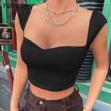 Yipinpay Knit Corset Top Short T Shirts For Women 2023 New In Knitwears Summer Black White Tees Square Neck Sexy Bodycon Crop Tops