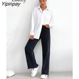 Yipinpay 2023 Spring Minimalist Full Sleeve Women White Shirt Oversize Button Up Woman Tunic Blouse Work Female Clothing Tops