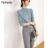Yipinpay 2023 Winter Korean Style Long Sleeve Slim Sweater Women Office Lady Half High Collar Ruched Pullover Work Female Tops