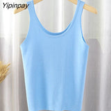 Yipinpay Women Knitted Ribbed Tank Top Streetwear Black White Tees Summer New 2023 Sleeveless Short Vest Sexy Bodycon Crop Tops