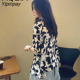 Yipinpay Floral Printing Button Up Women Shirt Oversize Short Sleeve Office Lady Womens Blouse 2023 Summer Loose Female Shirts