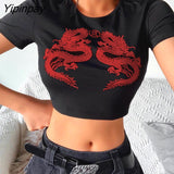 Yipinpay tops women's Short T-shirt ulzzang Harajuku vintage Chinese dragon print Tshirt summer new Short dropshipping women