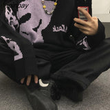 Yipinpay Women's Sweater Oversize Goth Top Knitted Black Long Sleeve Hip Hop Aesthetic Pullovers Korean Fashion Harajuku Winter Clothes