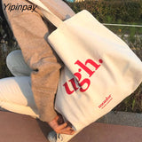 Yipinpay Women's Bag Cheap Casual Large Capacity Shoulder Bags Shopper Canvas Ugh Letter Fashion Harajuku Zipper Print Ulzzang Handbags