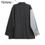 Yipinpay Y2K Long Sleeve head portrait Print Shirt Women Oversize Style Patchwork Button Couple Shirts 2023 Summer Blouse Tops