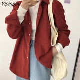 Yipinpay 2023 Autumn Korean style Long Sleeve Thick White Shirt Women Casual Button Up Solid Ladies Tunic Blouse Winter Clothing