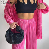 Yipinpay Pleated Printed Suit Women Long Sleeve V Neck Blouse And High Waist Pants Two Piece Sets Female Elegant Trousers Outfits