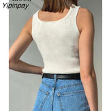 Yipinpay Knitted Ribbed Camis Women Corset Top Streetwear Sleeveless Spaghetti Strap Summer Sexy Short Vest Black White Crop Tops