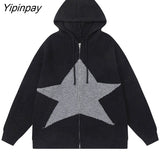 Yipinpay Women's Sweater Hoodies Cardigans Star Knit Long Sleeve Top Oversized Winter Coats Korean Fashion Jumper Y2k Streetwear Clothes