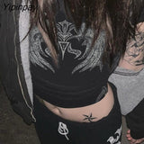 Yipinpay Summer Slim Fit Tees Tops Streetwear Gothic Punk E-girl Harajuku Graphic Print T-shirt emo Women Vintage Crop Top Y2K