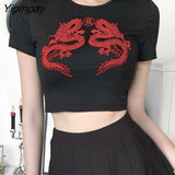 Yipinpay tops women's Short T-shirt ulzzang Harajuku vintage Chinese dragon print Tshirt summer new Short dropshipping women