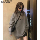 Yipinpay 2023 Winter Korean Style Long Sleeve Knit Sweater Women Minimalist Turleneck Button Ladies Pullover Female Clothing Tops