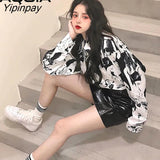 Yipinpay Street Style Long Sleeve Chiffon Oversize Women Shirts Abstract Print Button Ladies Blouses 2023 Summer Female Shirts Top