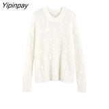 Yipinpay 2023 Winter Korean style Long Sleeve Loose White Sweater Women Minimalist Style Hollow Out Ladies Pullover Female Tops