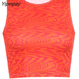 Yipinpay Aesthetics Striped Print Crop Tops Y2K Summer Streetwear Sleeveless O-neck Green Baby Tanks Women 2023 Sexy Vests