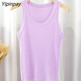 Yipinpay Knit Short Vest Women Bodycon Crop Top Summer New Color Block Ribbed Tank Black White Basic Knitting Tees Sexy Tops
