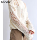Yipinpay 2023 Autumn Long Sleeve Sweater Women Streetwear Hollow Out Loose O-Neck Ladies Knit Pullover Winter Female Clothing Tops