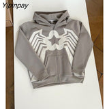 Yipinpay Men Y2K Fashion Hoodie Rhinestones letter graphics Print Zip Hoodie clothes Hoodies Goth Long Sleeve Sweatshirt Oversized Top