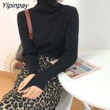 Yipinpay 2023 Winter Minmalist Full Sleeve Slim Sweater Women Korean Style Turleneck Knit Ladies Knit Pullover Female Clothing Top