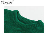 Yipinpay 2023 Winter Casual Long Sleeve Patchwork Embroidery Sweater Women Loose O Neck Knit Ladies Pullover Female Clothing Top