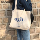 Yipinpay Women's Bag Cheap Casual Large Capacity Shoulder Bags Shopper Canvas Ugh Letter Fashion Harajuku Zipper Print Ulzzang Handbags