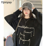 Yipinpay 2023 Winter Streetwear Oversize Letter Print Women Sweatshirt Korean Style O Neck Long Sleeve Ladies Hoodies Female Tops