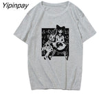Yipinpay T Shirt Aesthetic Punk cartoon Short Sleeve O-Neck Tops Women dropshipping summer loose oversize street clothes