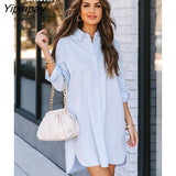 Yipinpay Minimalist Solid Color Full Sleeve Women Long Shirt Causal Loose Button Up Woman Tunic Blouse 2023 Spring New In Tops