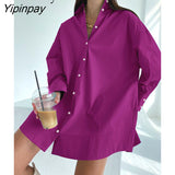 Yipinpay 2023 Spring Casual Full Sleeve Women Long Shirt Minimalist Button Up Overisze Woman Tunic Blouse Female Clothing Top