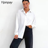 Yipinpay 2023 Spring Minimalist Full Sleeve Women White Shirt Oversize Button Up Woman Tunic Blouse Work Female Clothing Tops
