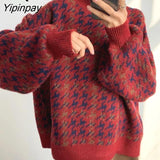 Yipinpay Winter Streetwear Houndstooth Thick Women's Sweater Loose Knit Woman Sweaters Autumn Fashion Warm Plus Size Female Pullover