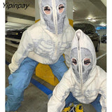 Yipinpay Long Sleeve Outerwear Womens Y2k Fashion Hoodie Skull Rhinestone Zip Up Hoodie grunge Women's Oversized Sweatshirt Punk 319-2