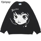 Yipinpay Women's Sweater Ladies Oversize Anime Y2k Aesthetic Kawaii Tops Pullovers Long Sleeve Streetwear Goth Winter Vintage Clothing