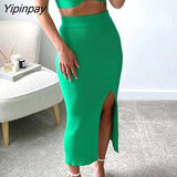 Yipinpay Women Knit Vest And Skirt Suits Female High Waist Side Split Skinny Skirts Set 2023 Summer Solid Sexy Backless Camis Outfits