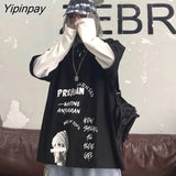 Yipinpay Harajuku Black White Striped Hip Hop T-shirts Men Women Autumn Cotton Fake Two Piece Long Sleeve Loose Tshirt Female