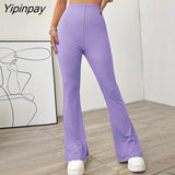 Yipinpay Sexy Knit Flared Leggings Pants Women Black Slacks New In Knitwears High Waist Skinny Trousers Bell Bottoms Summer Pants