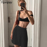 Yipinpay White Two Piece Set For Women Summer 2023 Camisole Tops and Pleated Skirts Sleeveless Backless Outfits Knitted Skirt Sets