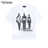 Yipinpay Men's T-Shirt Oversized Hip Hop Cotton Short Sleeve Print Graphic Korean Fashion Tops Aesthetic Harajuku Y2k Streetwear Clothing