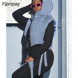 Yipinpay Women Sleeveless Jean Lace Up Vest Coat Female Zipper Fashion Designed Hoodies Streetwear Thickening Outwear Crop Top